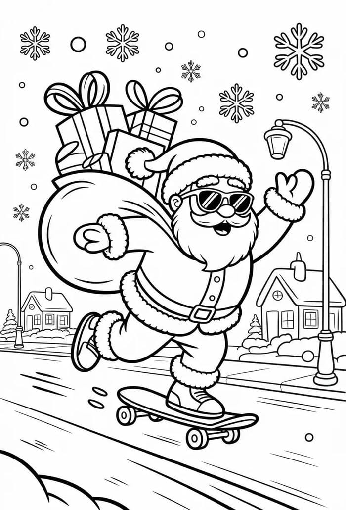 tô màu ông già noel cầm túi quà khổng lồ