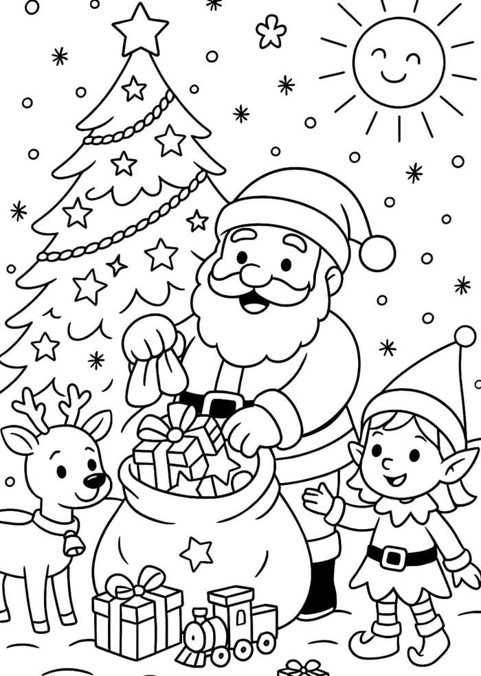 tô màu ông già noel chuẩn bị đi phát quà