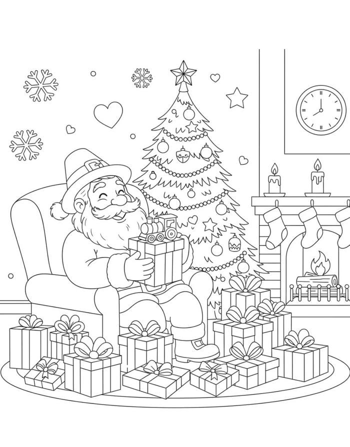 tô màu ông già noel có nhiều quà