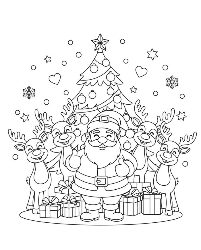 tô màu ông già noel và chú tuần lộc nhỏ