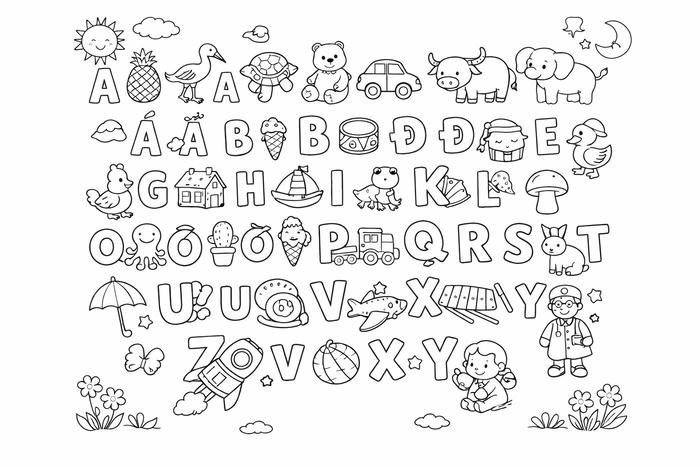 tranh tô màu 29 chữ cái tiếng việt bắt mắt