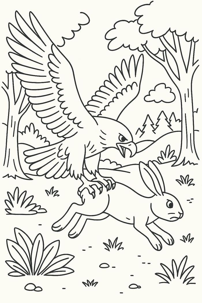 tranh tô màu chim đại bàng bắt thỏ