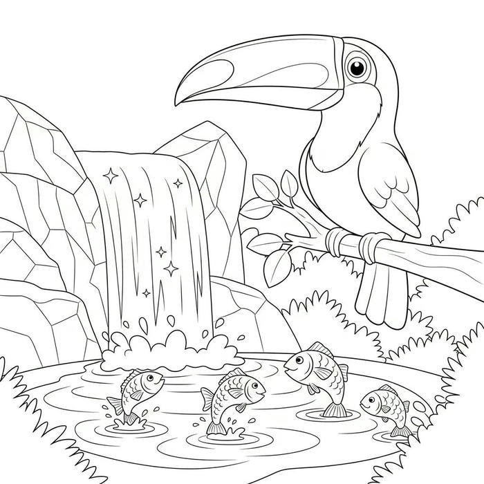 tranh tô màu chim đậu bên bờ ao