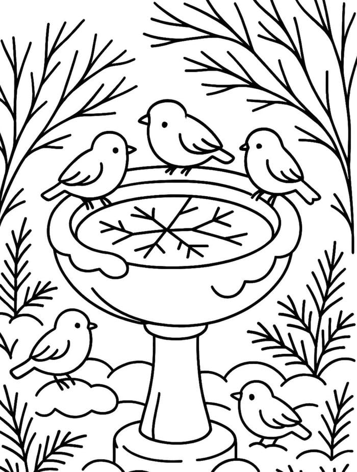 tranh tô màu chim trên bể nước