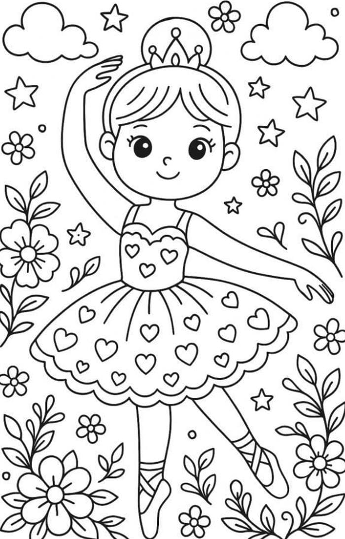 tranh tô màu cô bé múa ba lê