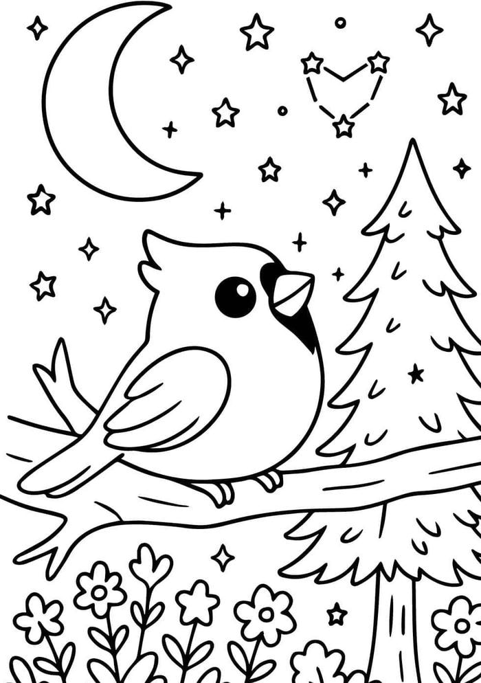 tranh tô màu con chim ngắm trời sao