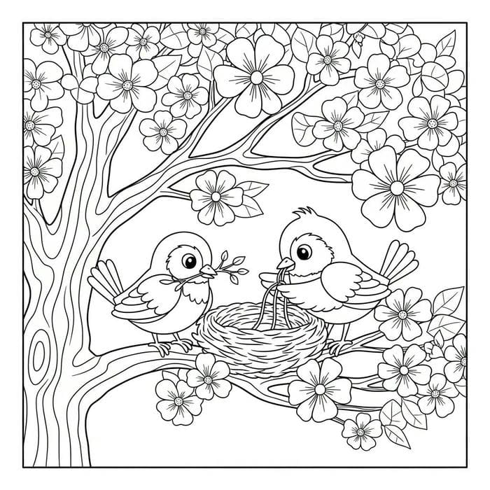 tranh tô màu con chim xây tổ