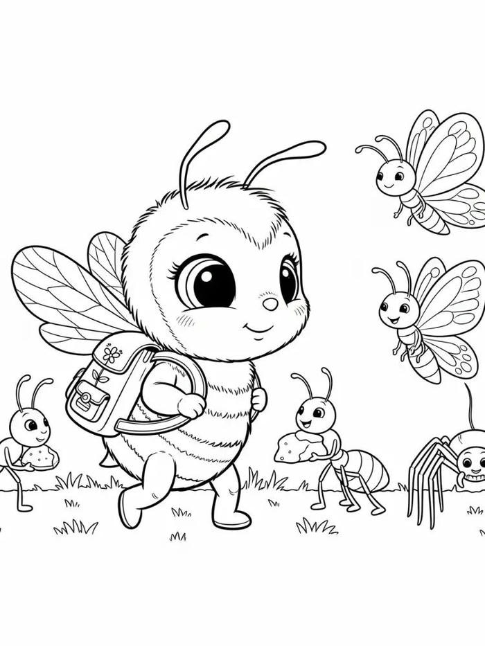 tranh tô màu con ong đeo cặp