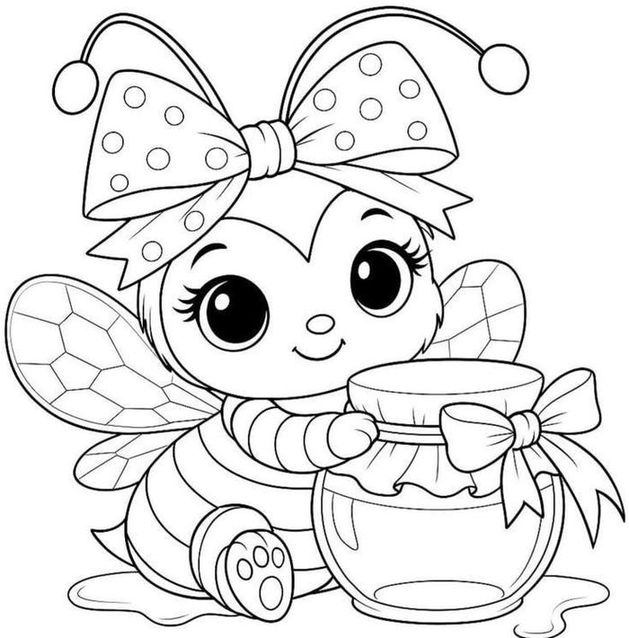 tranh tô màu con ong đeo nơ