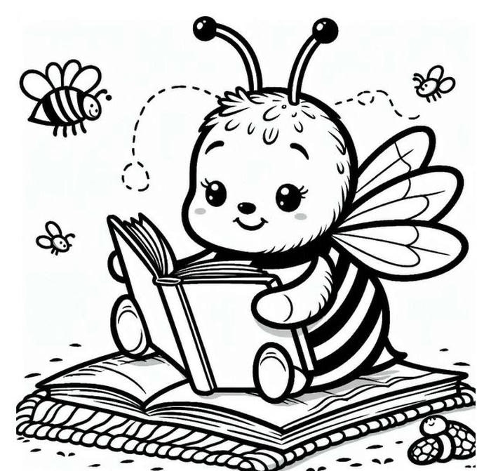 tranh tô màu con ong đọc sách
