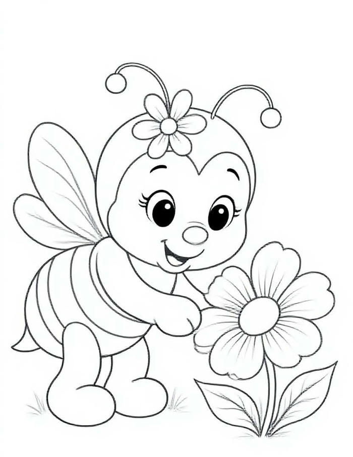 tranh tô màu con ong ngắm hoa
