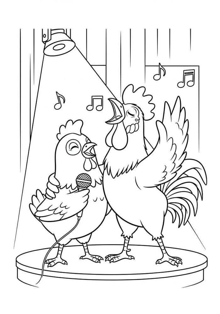 tranh tô màu gà trống ca hát