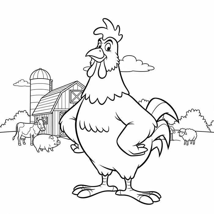 tranh tô màu gà trống có dáng đứng hài hước