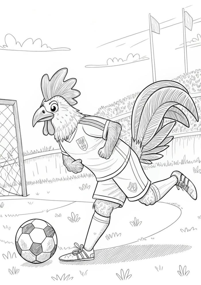 tranh tô màu gà trống đá bóng