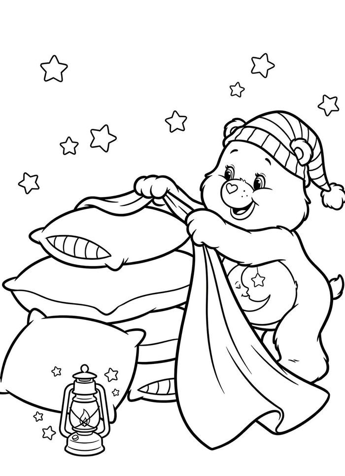 tranh tô màu gấu đi ngủ cho bé gái