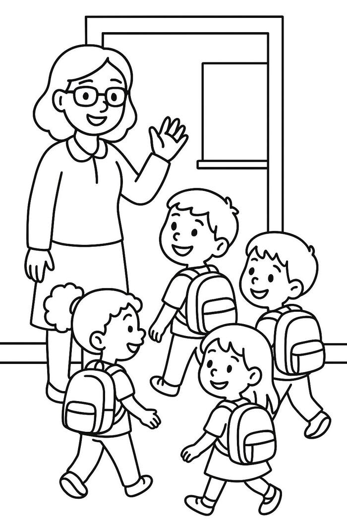 tranh tô màu giờ ra về của học sinh
