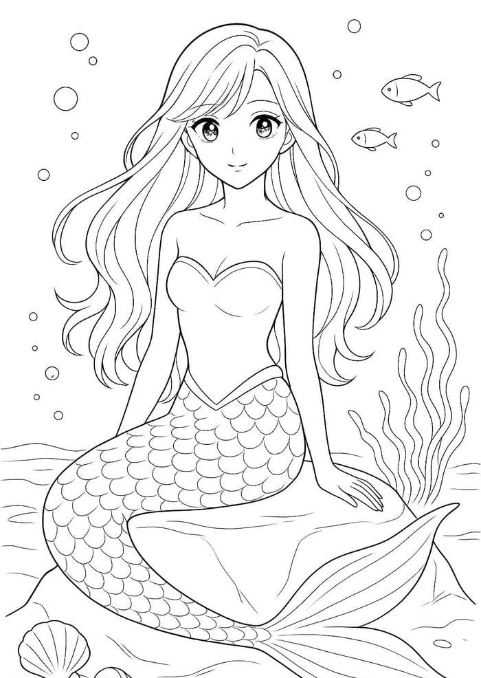 tranh tô màu nàng tiên cá đuôi nhiều vây