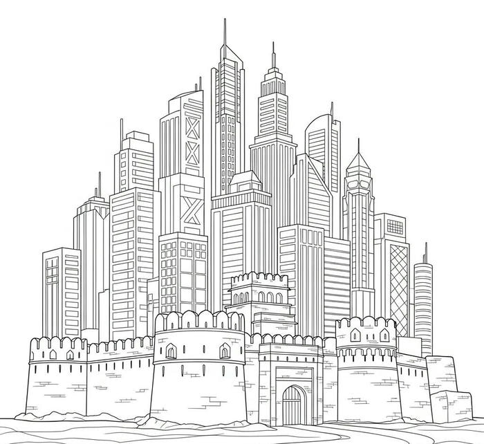 tranh tô màu nhà cao tầng lung linh