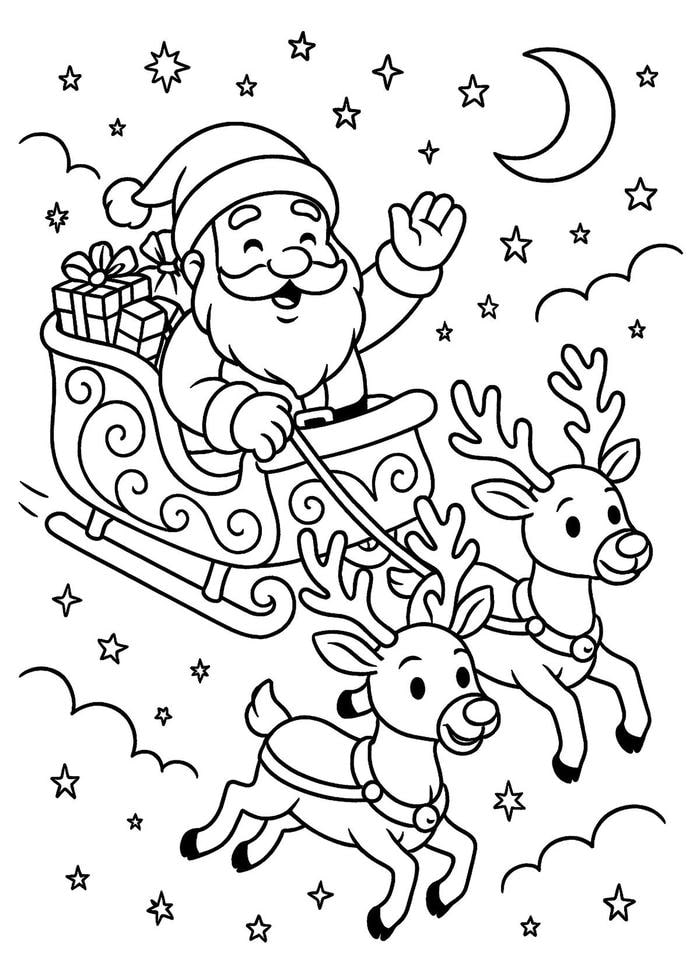 tranh tô màu ông già noel cưỡi tuần lộc