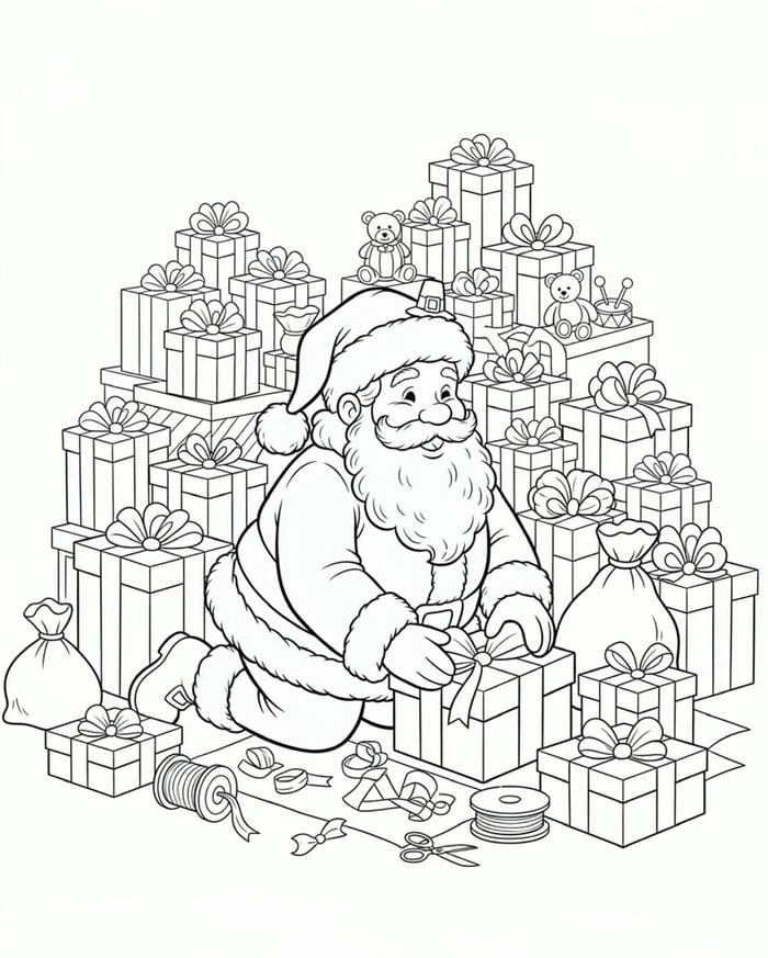 tranh tô màu ông già noel gói quà