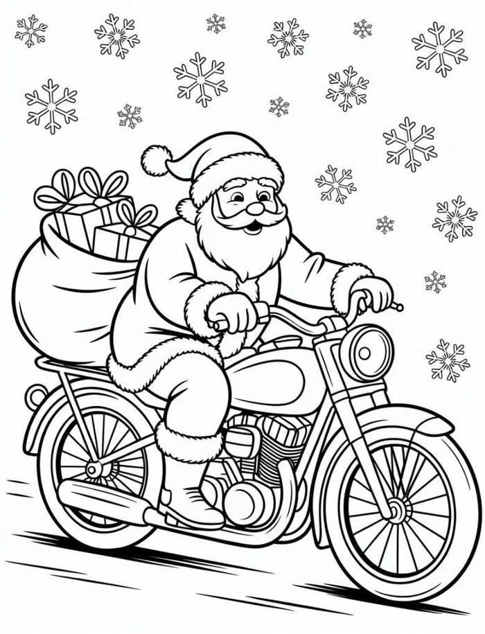 tranh tô màu ông già noel lái xe máy