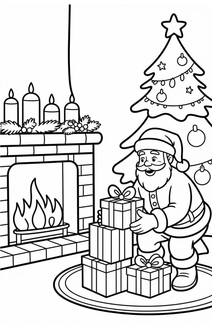 tranh tô màu ông già noel xếp quà