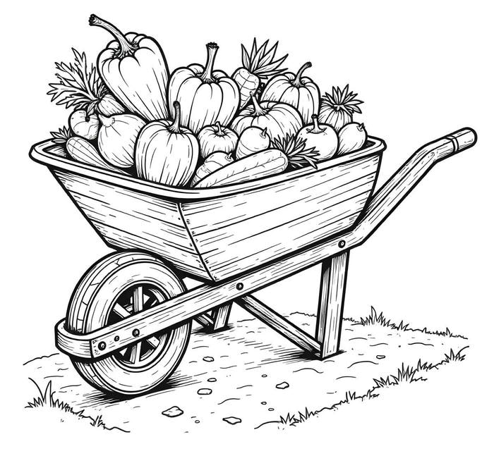 tranh tô màu rau củ quả xếp ngay ngắn