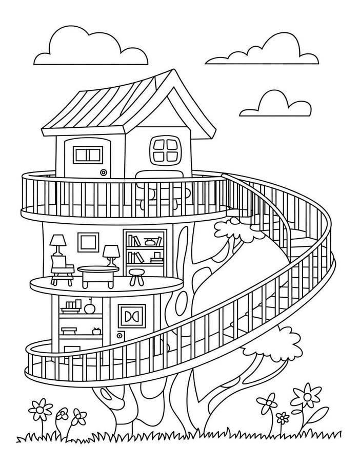 tranh tô màu tòa nhà nhiều tầng