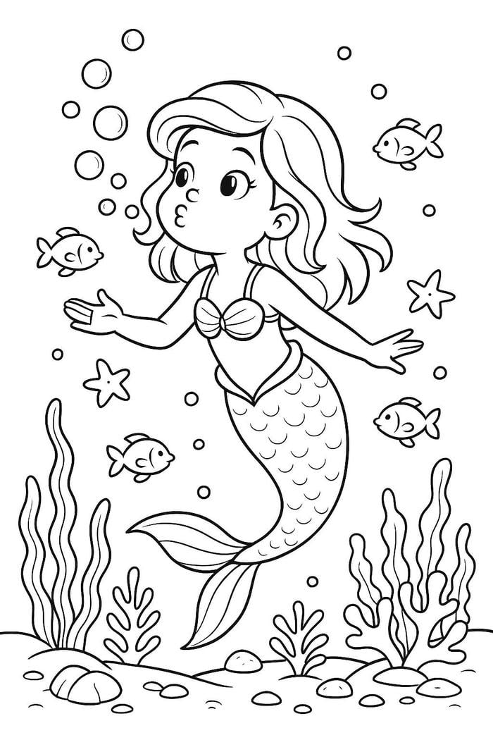 tranh tô nàng tiên cá cùng san hô