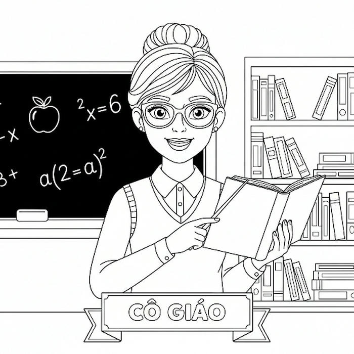 Ảnh tranh tô màu chân dung cô giáo mỉm cười