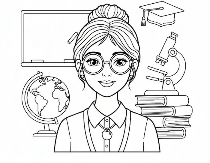 Ảnh tranh tô màu cô giáo hiền hậu