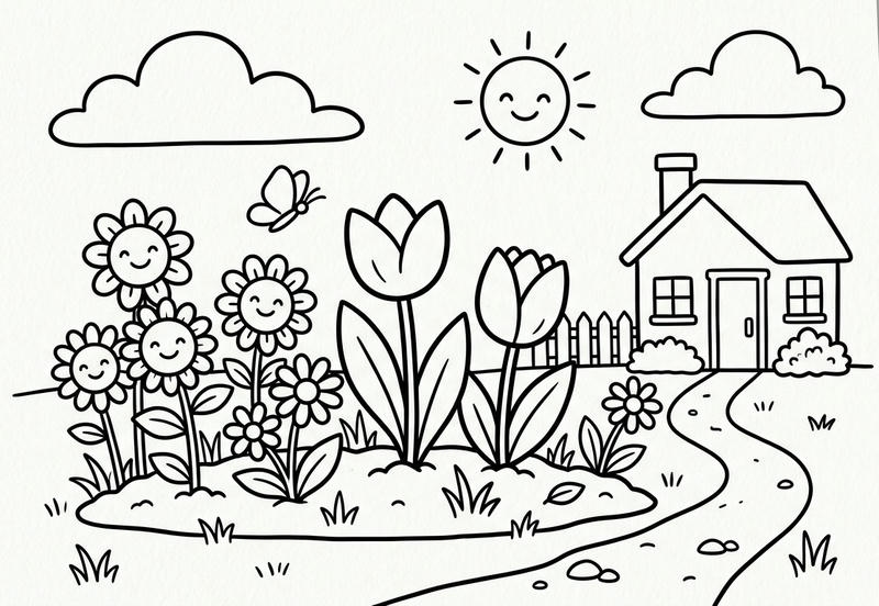 Ảnh vườn hoa đơn giản cho bé tập tô