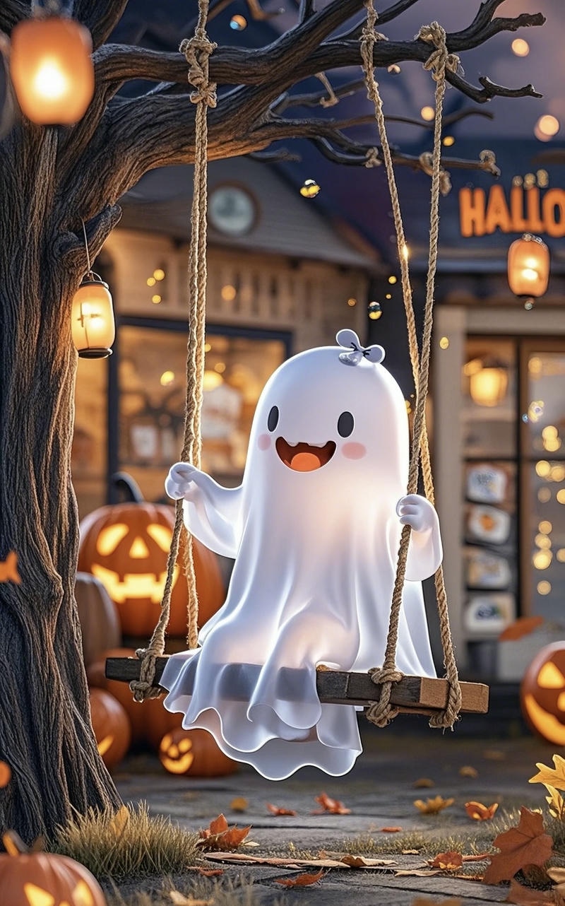 Bóng ma dễ thương hoạt hình nhỏ gọn ảnh ma chibi dễ thương