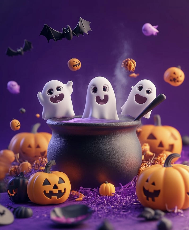 Bóng ma hoạt hình đầu to thân nhỏ biểu cảm hài hước đáng yêu