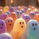 Bóng ma nhỏ biểu cảm vui nhộn phong cách chibi hoạt hình