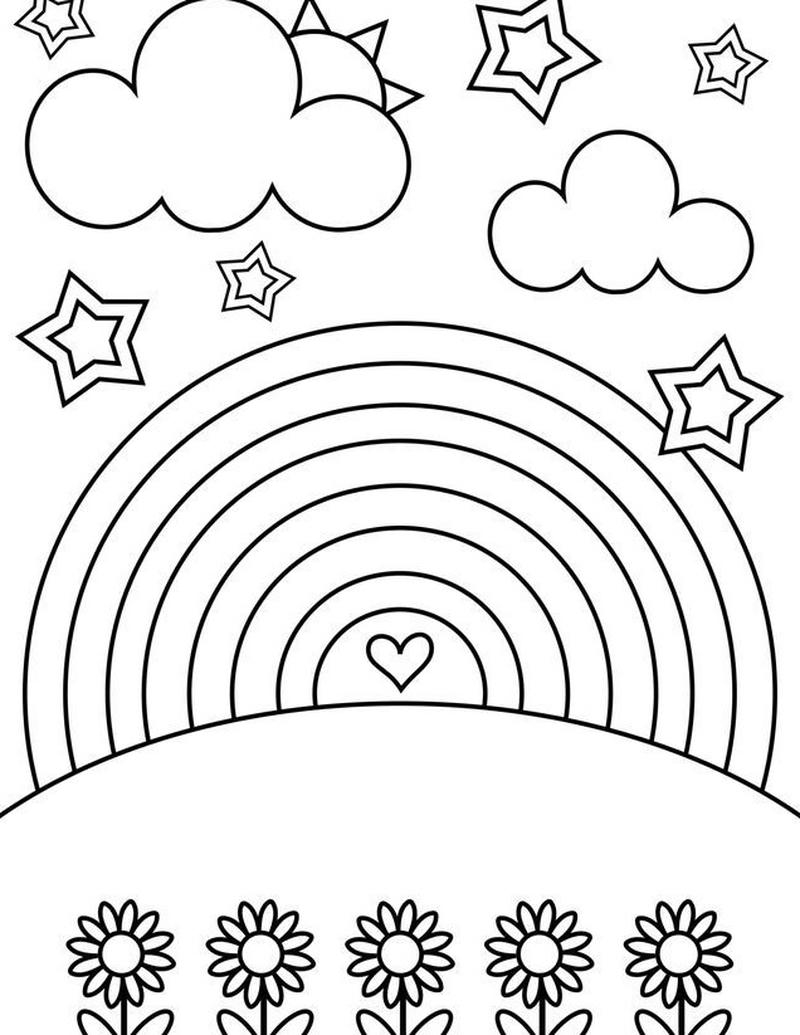 Bức tranh nét đậm rõ ràng cầu vồng cho bé