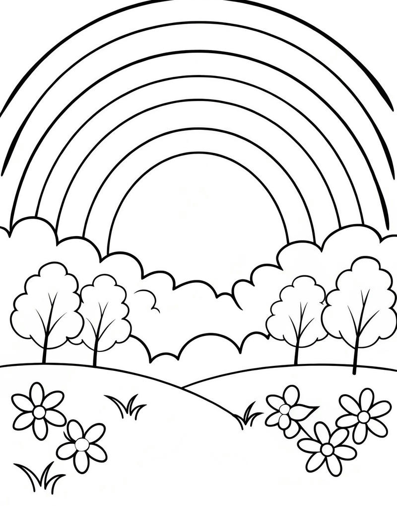 Bức tranh nét mảnh cho bé tô màu cầu vồng
