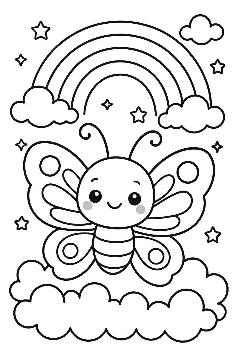 Bức tranh tô màu cầu vồng với nét vẽ dễ hiểu