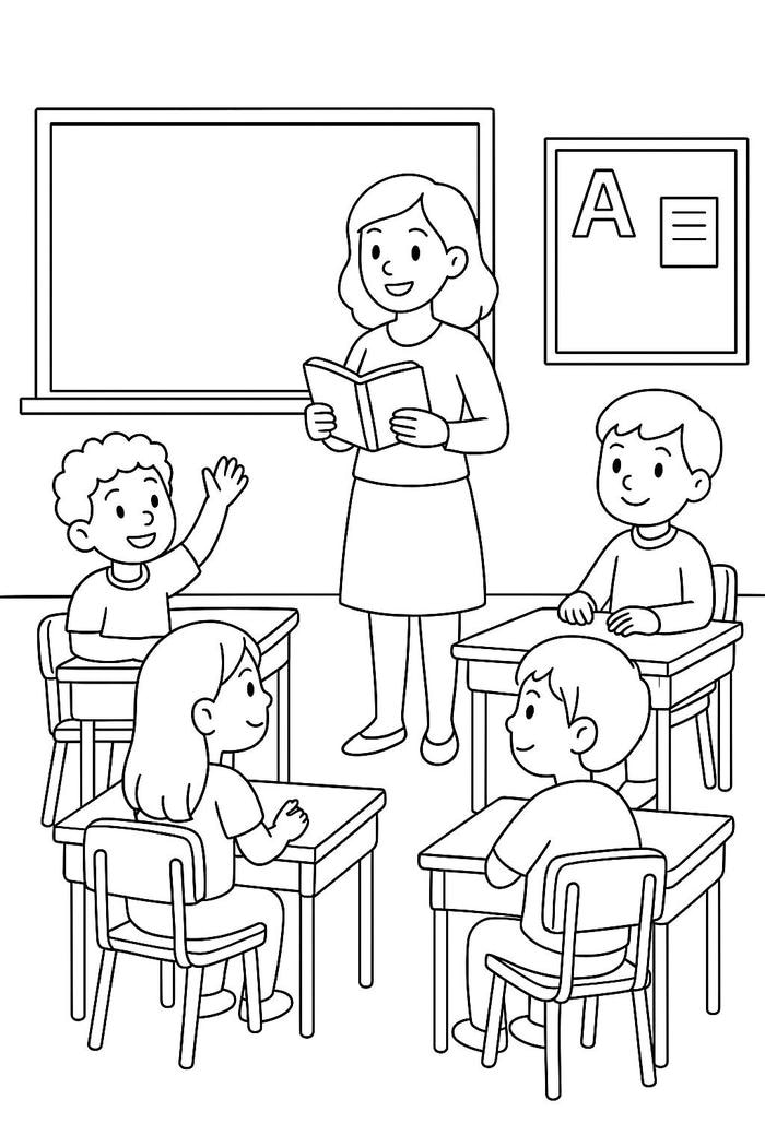 Bức tranh tô màu cô giáo chân dung xinh