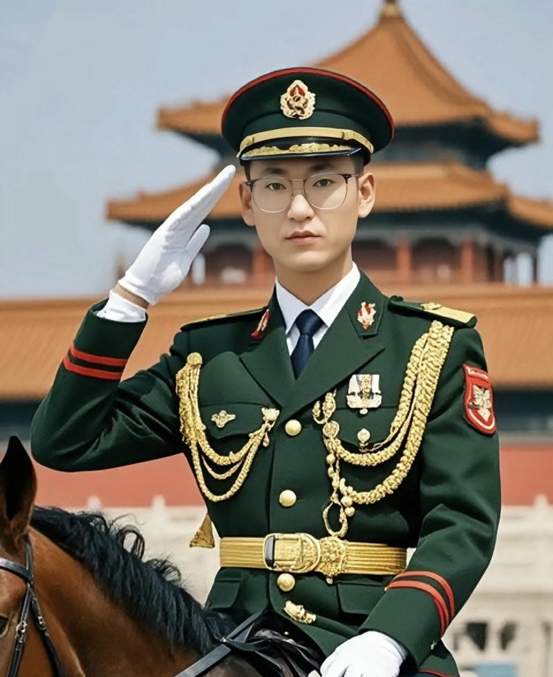 Chàng trai bộ đội đứng giữa sân rộng