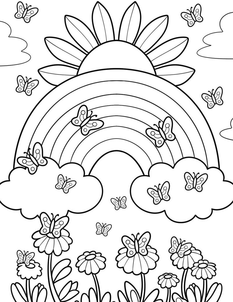 Hình ảnh đáng yêu nét vẽ cầu vồng cho bé