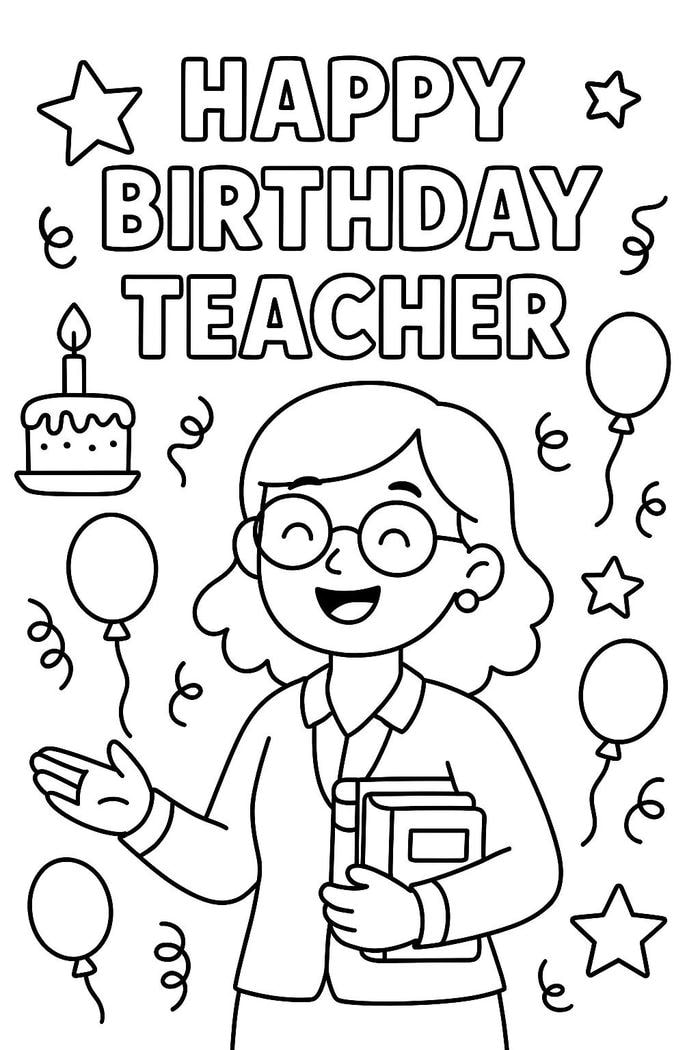 Hình tô màu chân dung cô giáo cầm sách