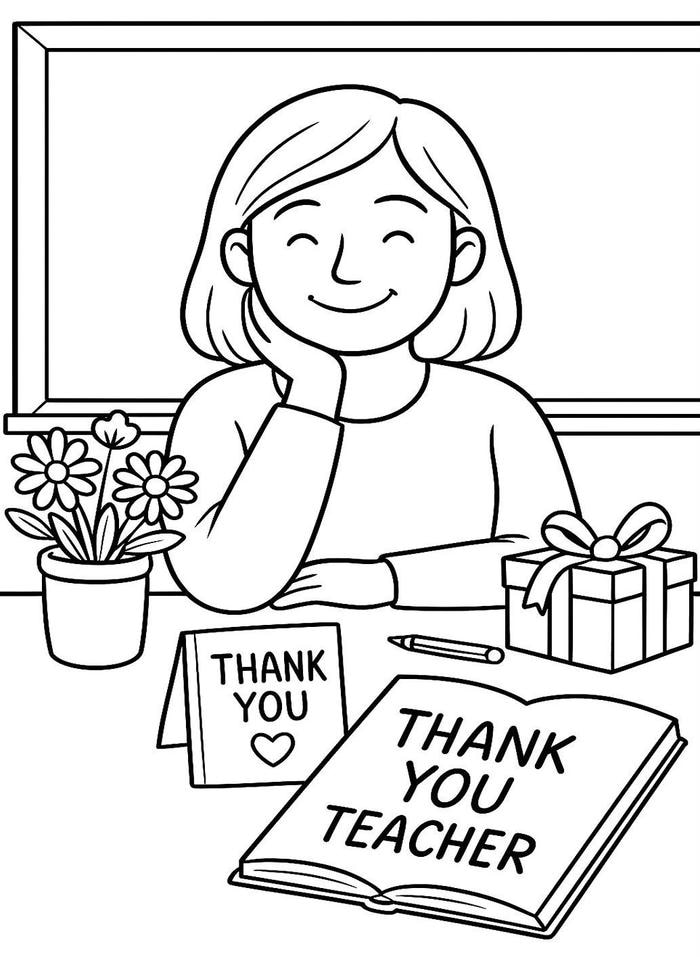 Hình tô màu cô giáo bên bảng