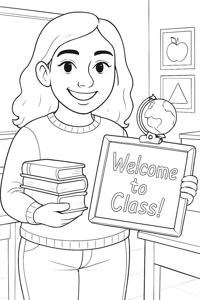 Hình tô màu cô giáo ngày lễ