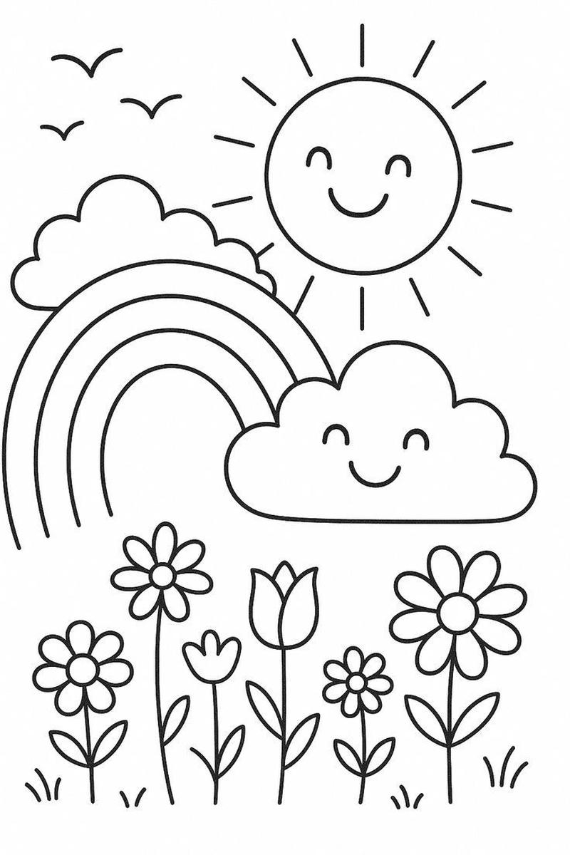 Hình vẽ cầu vồng cơ bản cho bé mới tập tô