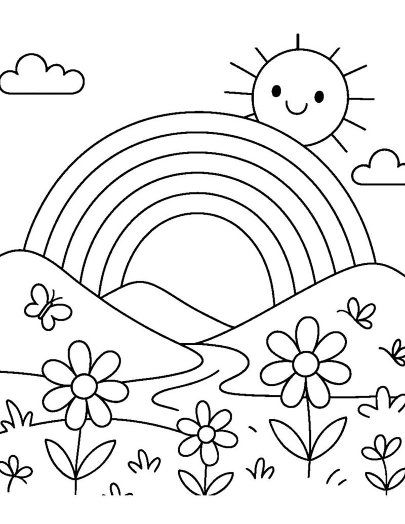 Hình vẽ nét liền rõ ràng hình cầu vồng