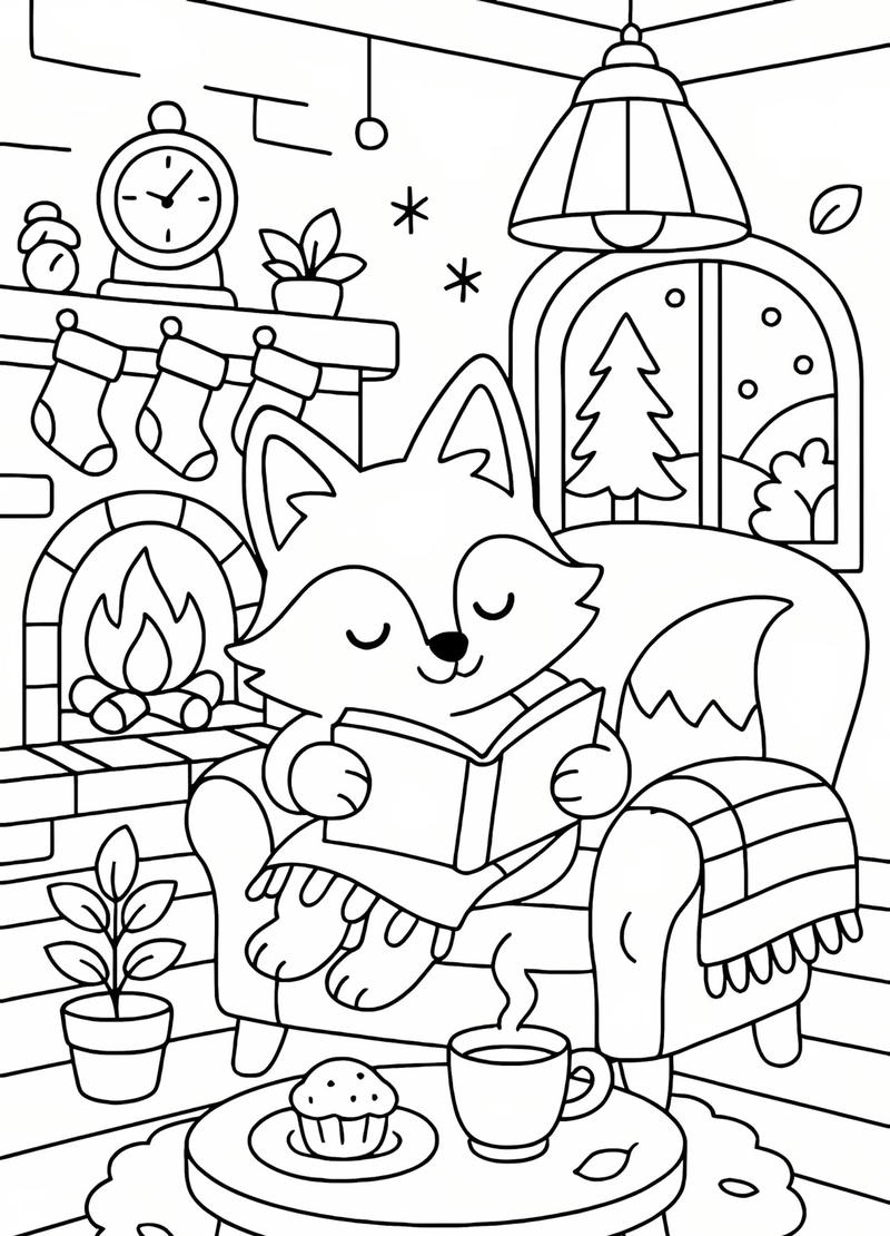 Hình vẽ nét mảnh tô màu con cáo cho bé