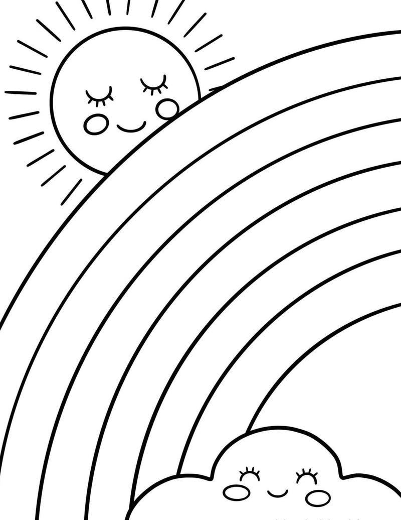 Hình vẽ ngộ nghĩnh giúp bé tô màu cầu vồng