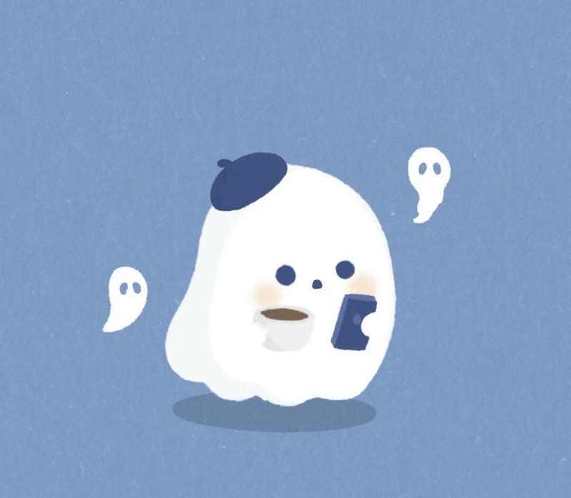 Hồn ma đáng yêu tròn trịa chibi nền xanh