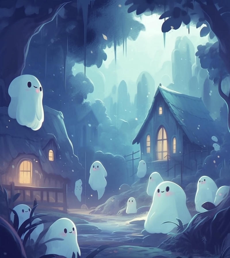 Ma nhỏ chibi đáng yêu bay lơ lửng trên nền sáng dễ nhìn